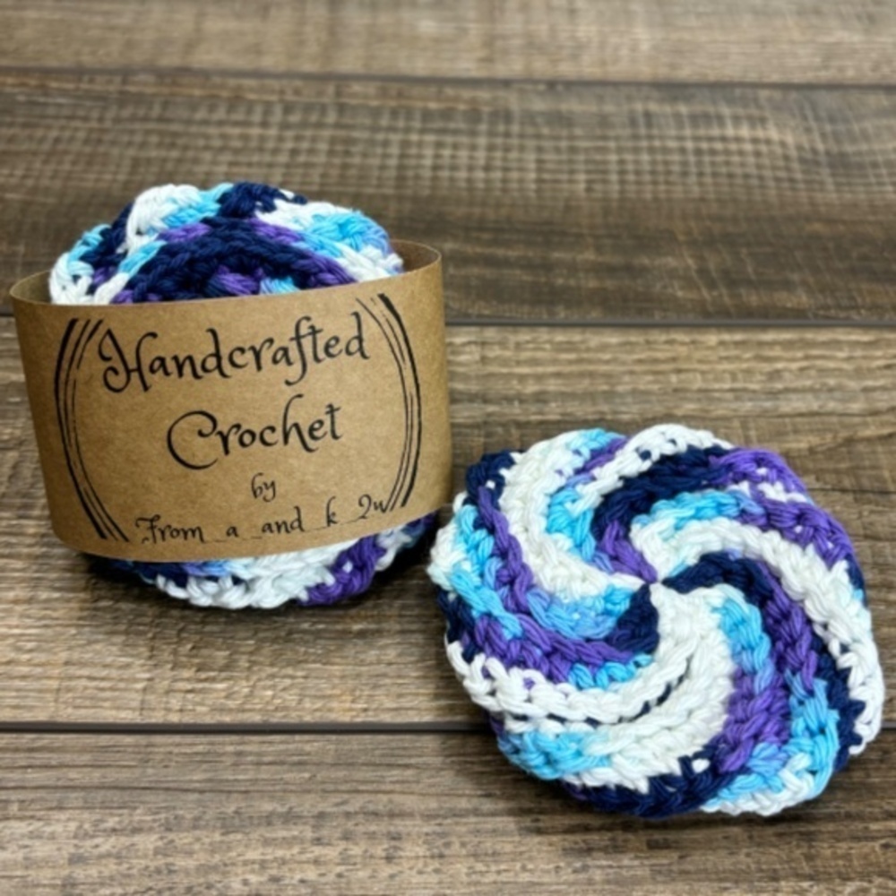 Handcrafted Crochet Spiral Tawashi and Face Scrubbies Set Cotton Handmade - Picture 2 of 8